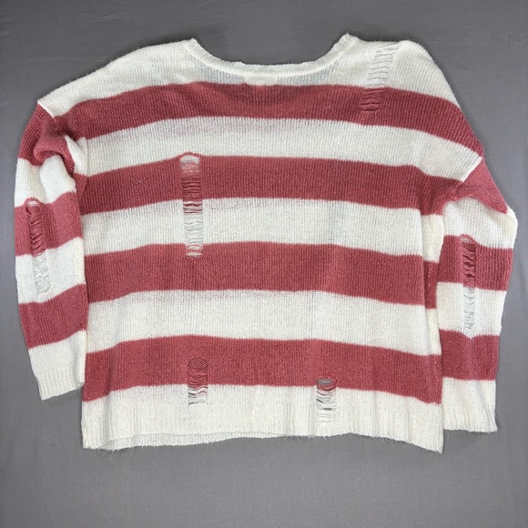 No Comment Crop Striped Pink Cream Sweater Women's Plus 3X Distressed Thrashed - Picture 2 of 9